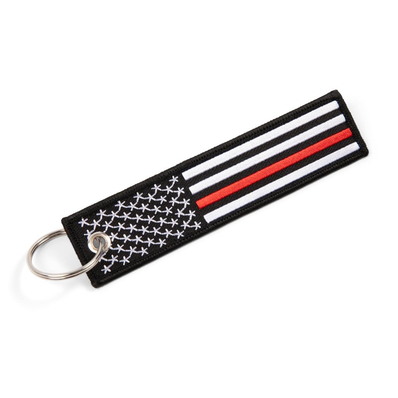 Great 1 Thin Red Line American Flag Keychain Tag with Key Ring & Carabiner 2-Pack - Fireman Firefighter - Image 2