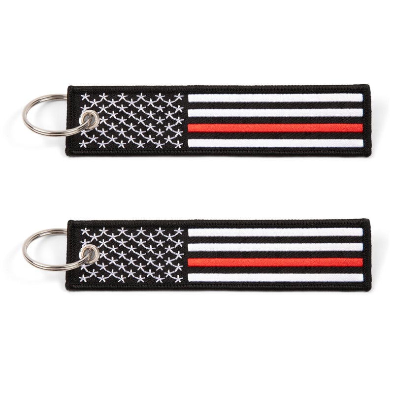 Great 1 Thin Red Line American Flag Keychain Tag with Key Ring & Carabiner 2-Pack - Fireman Firefighter - Image 1