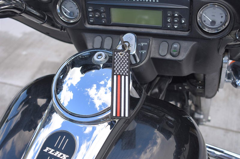 Great 1 Thin Red Line American Flag Keychain Tag with Key Ring & Carabiner 2-Pack - Fireman Firefighter - Image 3
