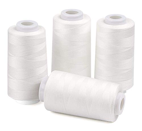 ilauke 4 x 3000 Yards Serger Thread Spools White Polyester Sewing Thread Overlock Cone - Image 1