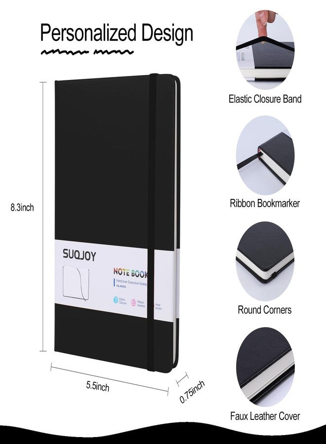 SUQJOY 8 Pack Lined Journal Notebooks for Writing,160 Pages, 5.5x8.3inch,Leather Hardcover, 100 GSM Thick Paper,A5 Medium College Ruled, Journaling Notebooks for School/Travel/Office (Black) - Image 2
