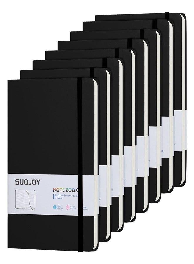 SUQJOY 8 Pack Lined Journal Notebooks for Writing,160 Pages, 5.5x8.3inch,Leather Hardcover, 100 GSM Thick Paper,A5 Medium College Ruled, Journaling Notebooks for School/Travel/Office (Black) - Image 1