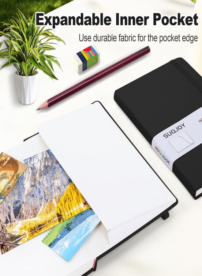 SUQJOY 8 Pack Lined Journal Notebooks for Writing,160 Pages, 5.5x8.3inch,Leather Hardcover, 100 GSM Thick Paper,A5 Medium College Ruled, Journaling Notebooks for School/Travel/Office (Black) - Image 4
