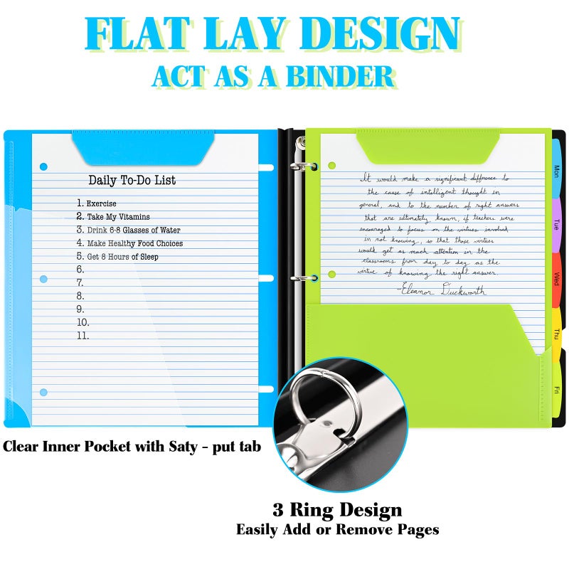 INFUN All-in-one Telescoping Binder Notebook, Refillable 3 Ring Notebook Binder with 1 plastic movable pocket folder,5 plastic subject dividers and graph paper and college ruled paper - Blue - Image 3
