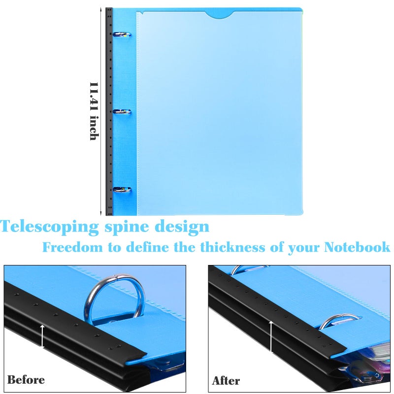 INFUN All-in-one Telescoping Binder Notebook, Refillable 3 Ring Notebook Binder with 1 plastic movable pocket folder,5 plastic subject dividers and graph paper and college ruled paper - Blue - Image 4