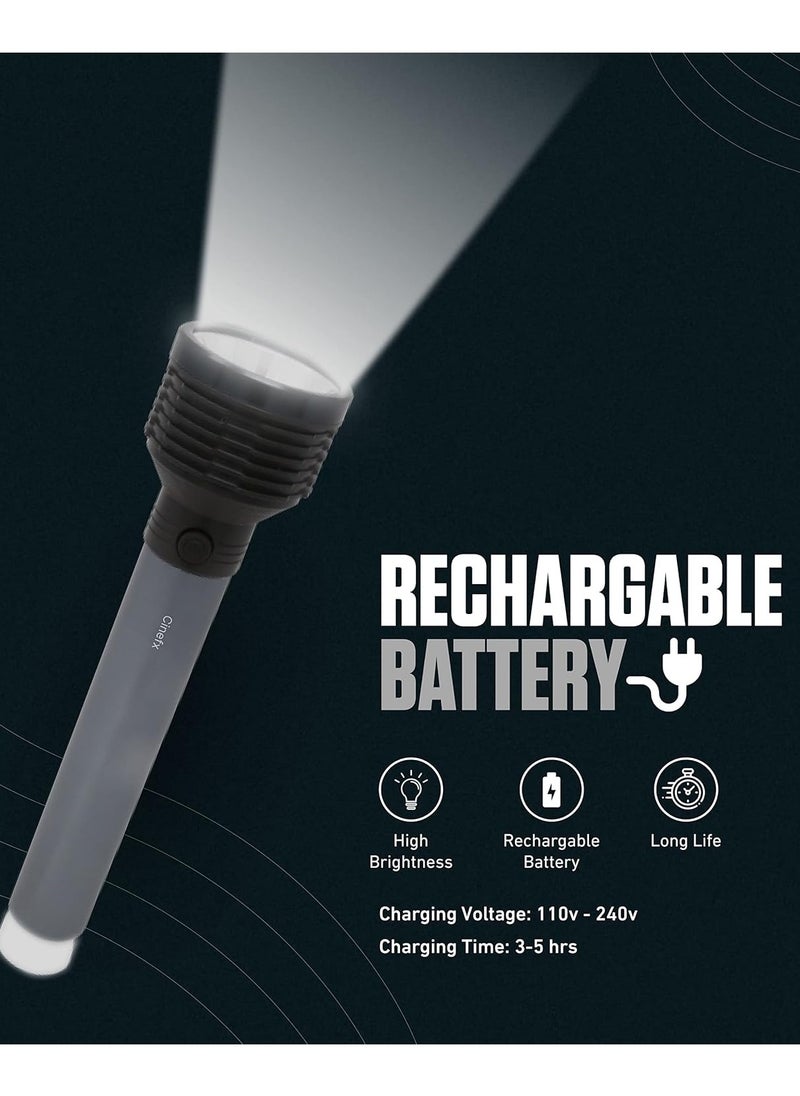 CINEFX Metal Body Rechargeable LED Flashlight with HIGH Power 50W Torch and Lamp , Long Range LED Light Tube Backlight Rechargeable Powerful Battery Torch Light 8 hrs Torch Emergency Light