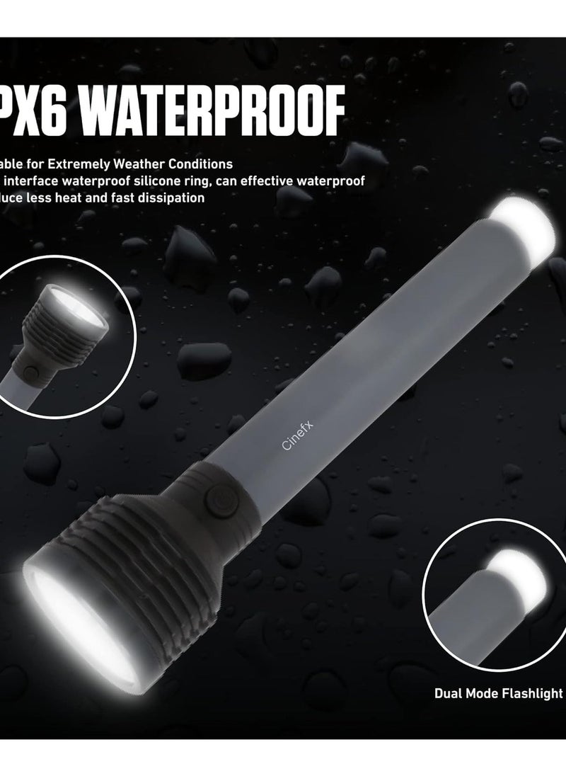 CINEFX Metal Body Rechargeable LED Flashlight with HIGH Power 50W Torch and Lamp , Long Range LED Light Tube Backlight Rechargeable Powerful Battery Torch Light 8 hrs Torch Emergency Light