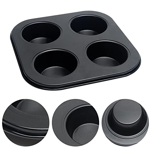 beiyoule 4 Cup Muffin Pan Mold - Non-Stick Cupcake Baking Tray/Tin - Carbon Steel Cake Mould For home, cafe bar and restaurant (Black) - Image 1