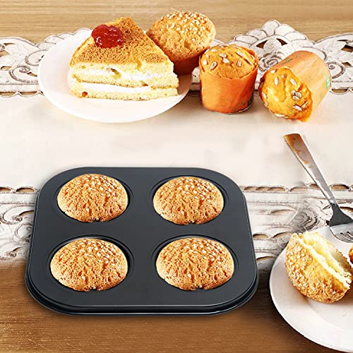 beiyoule 4 Cup Muffin Pan Mold - Non-Stick Cupcake Baking Tray/Tin - Carbon Steel Cake Mould For home, cafe bar and restaurant (Black) - Image 2