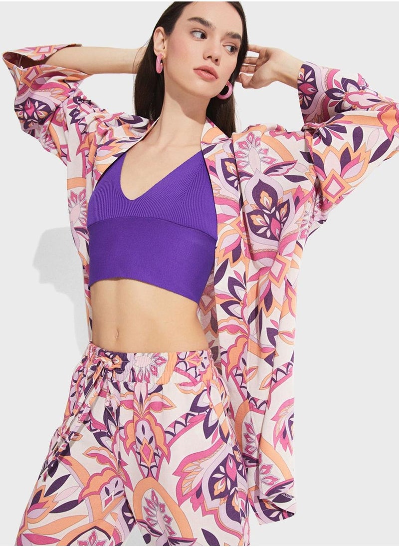 JUNE Printed Flared Sleeve Kimono - Image 1