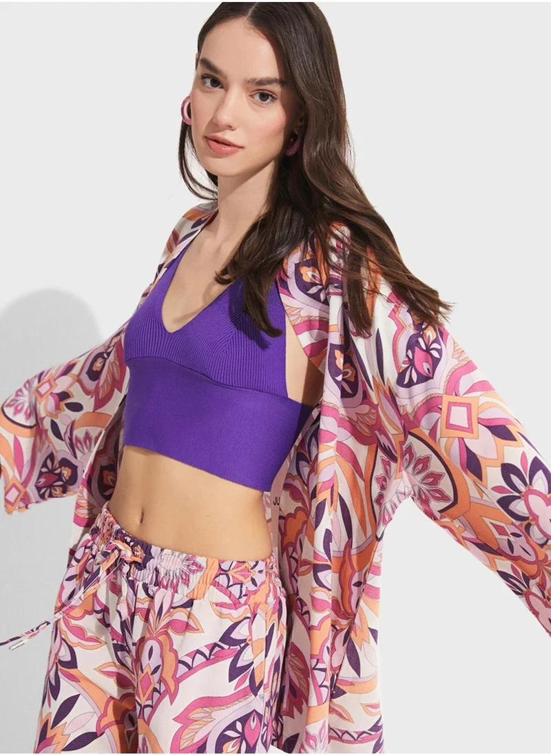 JUNE Printed Flared Sleeve Kimono
