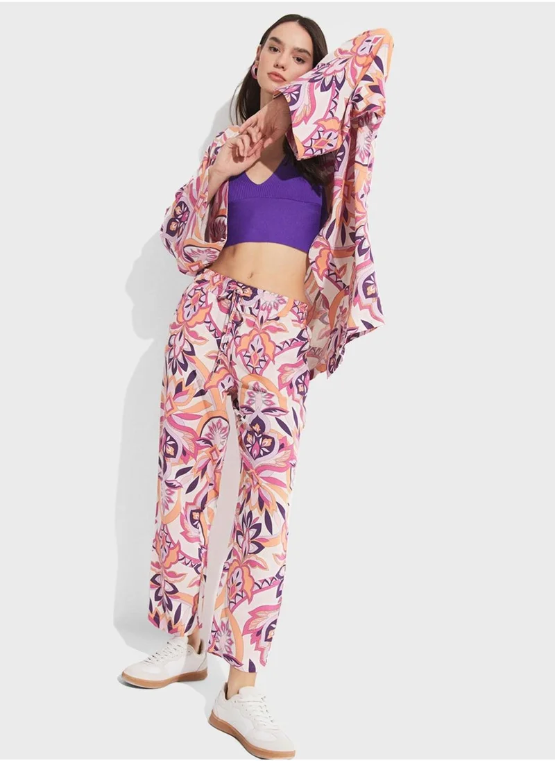 JUNE Printed Flared Sleeve Kimono