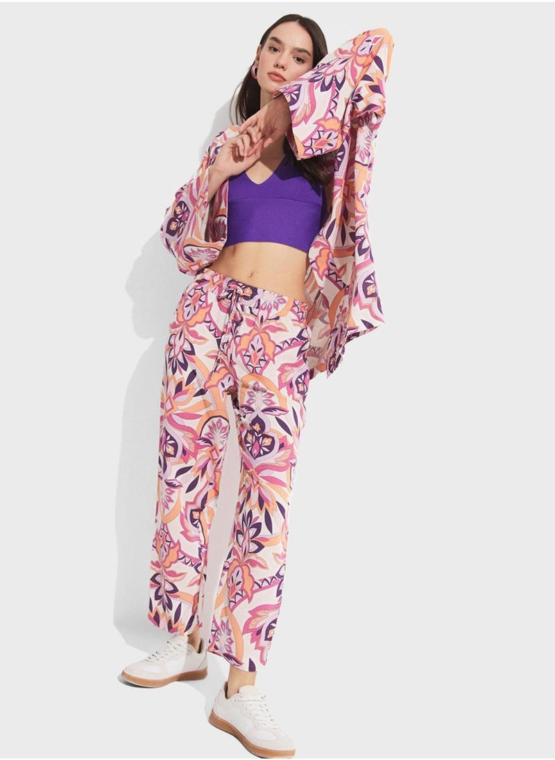 JUNE Printed Flared Sleeve Kimono - Image 5