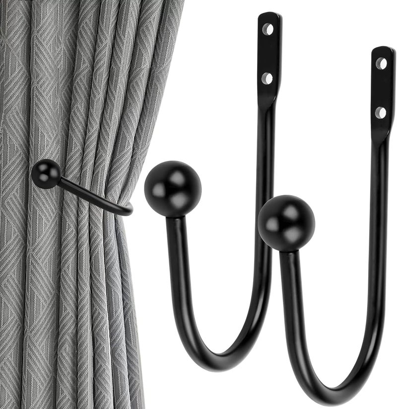 MplehDa Wall Curtain Holder, 2 Pieces Tiebacks, Metal Black Curtain Holders, Tiebacks, Wall Mounting, U-Shaped Tiebacks, Curtains, Holdbacks for Curtain Tassel, Curtain - Image 1