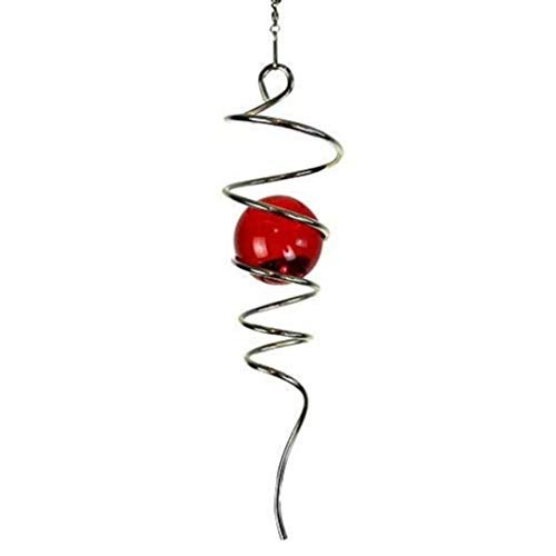 FONMY Gazing Ball Stainless Steel Spiral Tail-Decorative Wind Spinner, with Hanging Swivel Hook, Indoor Outdoor Decoration Silver Red -13 inch Height - Image 3