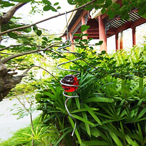 FONMY Gazing Ball Stainless Steel Spiral Tail-Decorative Wind Spinner, with Hanging Swivel Hook, Indoor Outdoor Decoration Silver Red -13 inch Height - Image 4