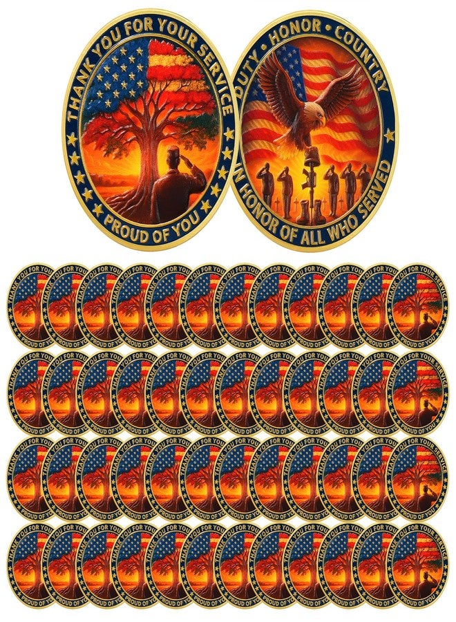 ASmileIndeep Military Challenge Coins - Thank You for Your Service Bulk Veterans Challenge Coin Military Appreciation Gifts for Men Women Veterans Army Patriotic Military Gift (50 PCS) - Image 1