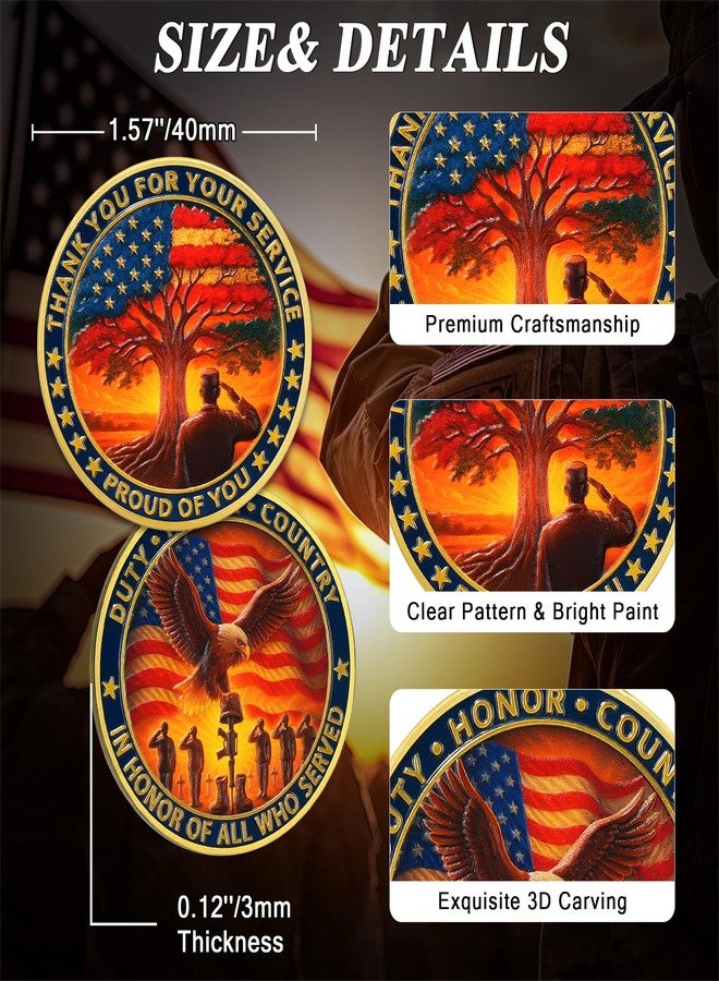ASmileIndeep Military Challenge Coins - Thank You for Your Service Bulk Veterans Challenge Coin Military Appreciation Gifts for Men Women Veterans Army Patriotic Military Gift (50 PCS) - Image 3