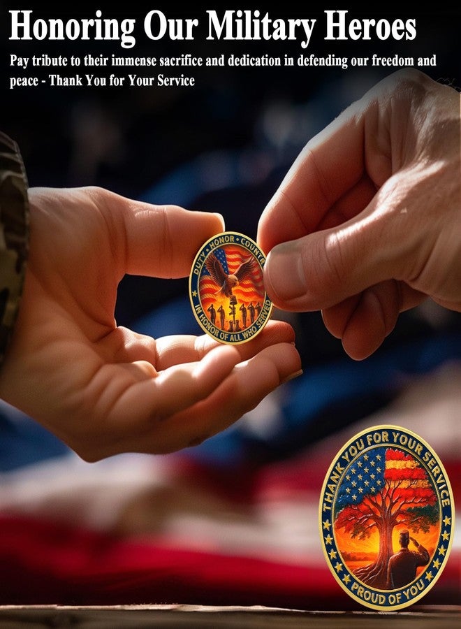 ASmileIndeep Military Challenge Coins - Thank You for Your Service Bulk Veterans Challenge Coin Military Appreciation Gifts for Men Women Veterans Army Patriotic Military Gift (50 PCS) - Image 4