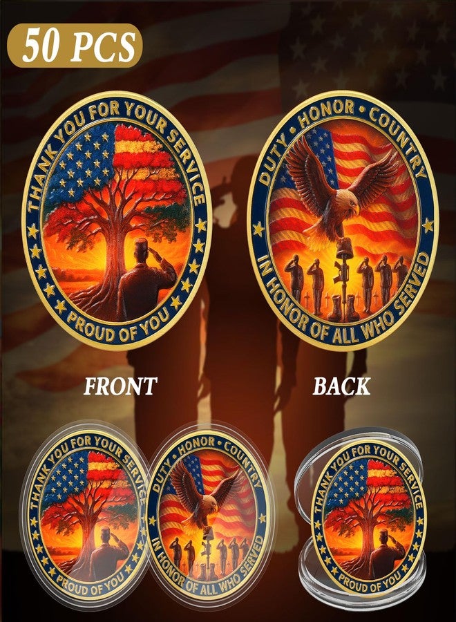 ASmileIndeep Military Challenge Coins - Thank You for Your Service Bulk Veterans Challenge Coin Military Appreciation Gifts for Men Women Veterans Army Patriotic Military Gift (50 PCS) - Image 2