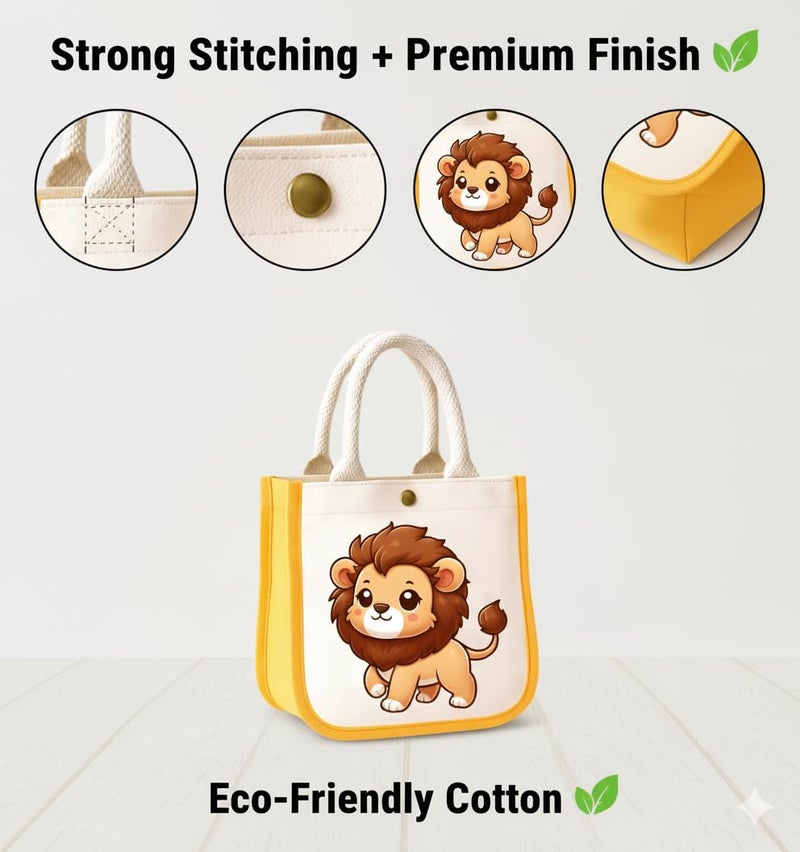 HOBBY INDIA Kids Lunch Bag | Cute & Stylish Mini Tiffin Bag for Boys & Girls | Cute Cotton Cartoon Design I Perfect For Picnic Tuition School, Preschool & Playschool (Lion) - Image 5