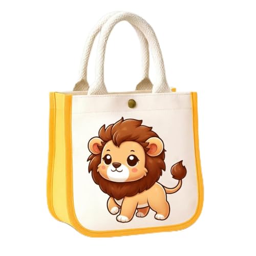 HOBBY INDIA Kids Lunch Bag | Cute & Stylish Mini Tiffin Bag for Boys & Girls | Cute Cotton Cartoon Design I Perfect For Picnic Tuition School, Preschool & Playschool (Lion) - Image 1