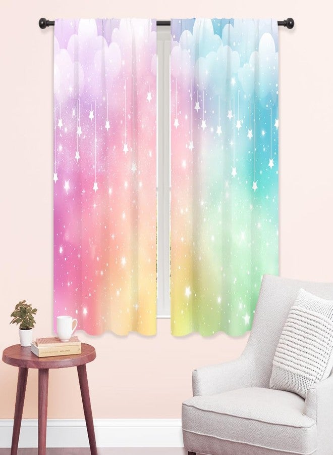 ريديكور ستائر رييديكور بألوان قوس قزح للأطفال والفتيات، بتصميم غيوم لطيفة، وتدرجات ألوان باستيلية، وسماء مرصعة بالنجوم، وجيب للتعليق، متعددة الألوان، مناسبة لغرف نوم الأميرات وغرف المعيشة، مصنوعة من قماش فاخر، قطعتان، مقاس 42 بوصة عرض × 63 بوصة ارتفاع - Image 5