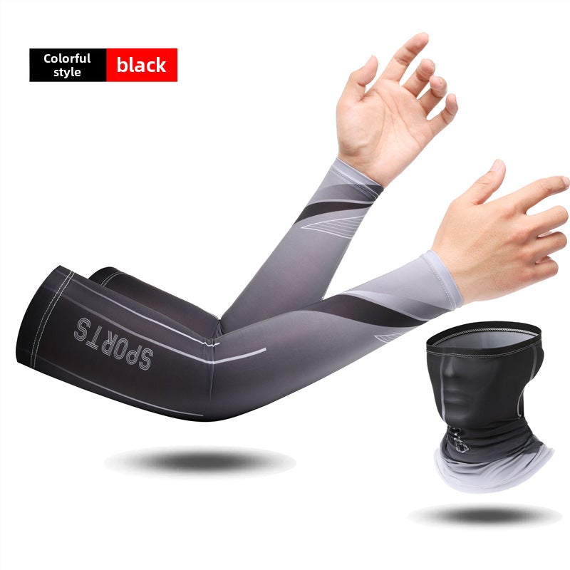 Unisex Ice Silk Sun Protection Arm SleevesColorful-black to white set [ice sleeve + mask]] Colorful-black to white set [ice sleeve + mask]] 
