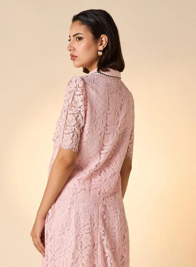 تواكستريمز بلوزة دانتيل بياقة عادية ووصلة أزرار من تو إكستريمز