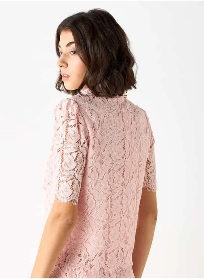 2Xtremz 2Xtremz Laced Collared Top with Button Placket