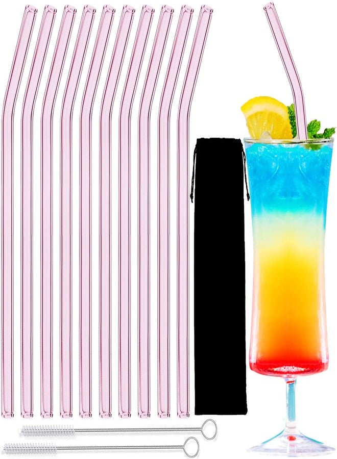 LINALL Pink Bent Glass Straw Set - 10pcs, 8'' Reusable Straws, Durable & Easy to Clean, Bent Design, Suitable for Tumblers, Tervis, Starbucks Cups, Mason Jars - Image 1