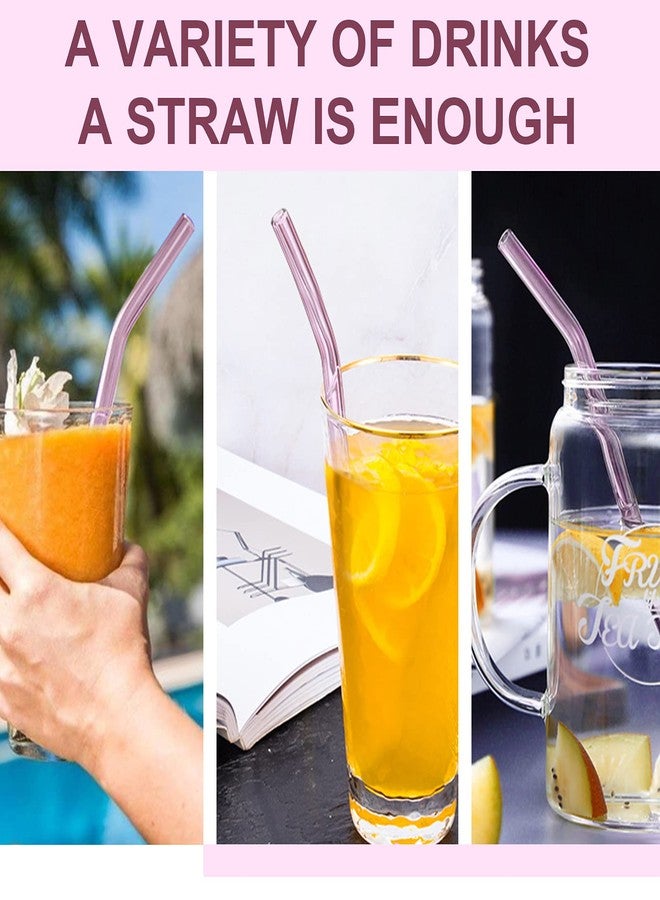 LINALL Pink Bent Glass Straw Set - 10pcs, 8'' Reusable Straws, Durable & Easy to Clean, Bent Design, Suitable for Tumblers, Tervis, Starbucks Cups, Mason Jars - Image 4