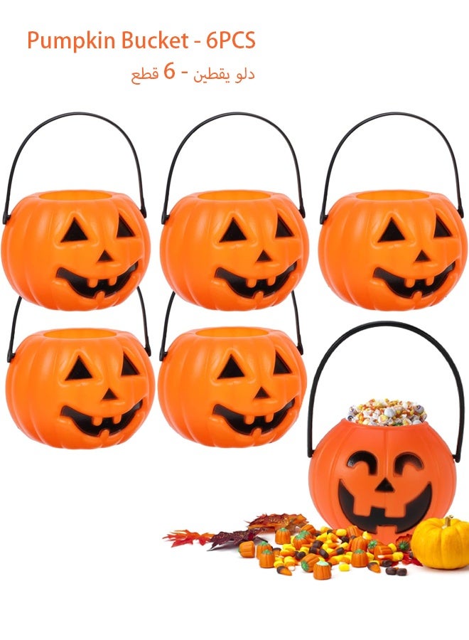 Pumpkin Candy Buckets 6-PCS Plastic Pumpkin Buckets Pumpkin Candy Bags Halloween 7" x 5.5" - Image 1