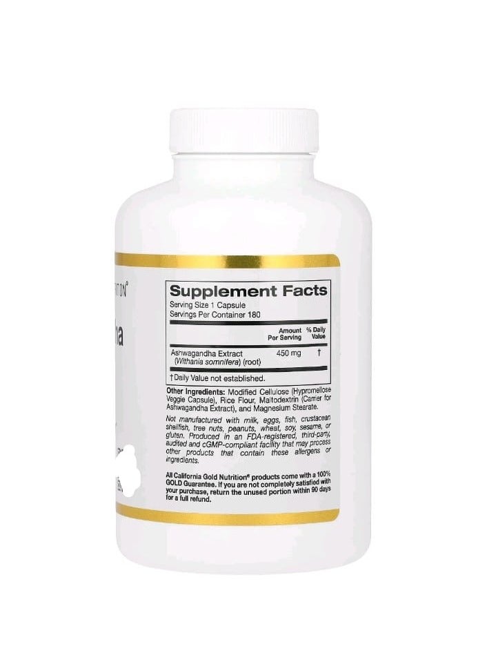 California Gold Nutrition Ashwagandha 450 mg 180 Veggie Capsules  - Image 2