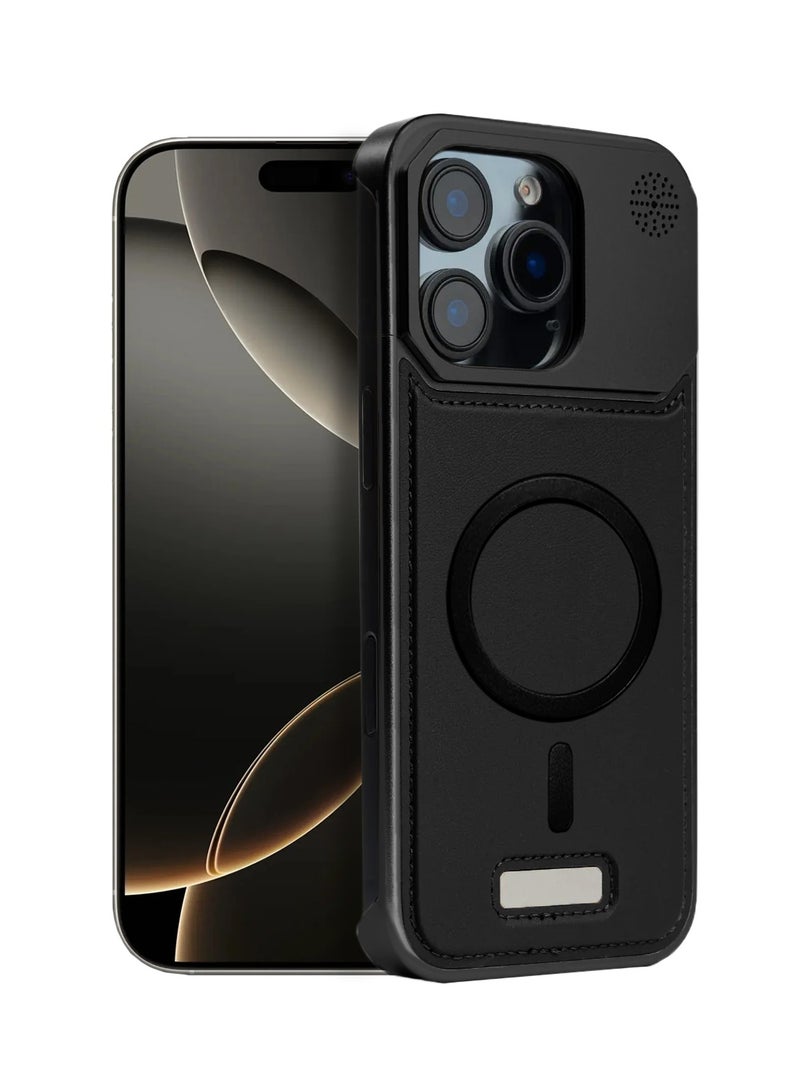 دبليو تيك غطاء صلب بدون إطار معدني لجهاز آيفون 16 برو ماكس 5G 2024 من جلد نباتي مع دعم ماغسيف (MCMPMN) - أسود - Image 1