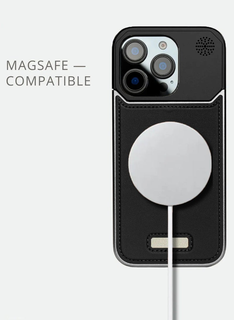 دبليو تيك غطاء صلب بدون إطار معدني لجهاز آيفون 16 برو ماكس 5G 2024 من جلد نباتي مع دعم ماغسيف (MCMPMN) - أسود - Image 4