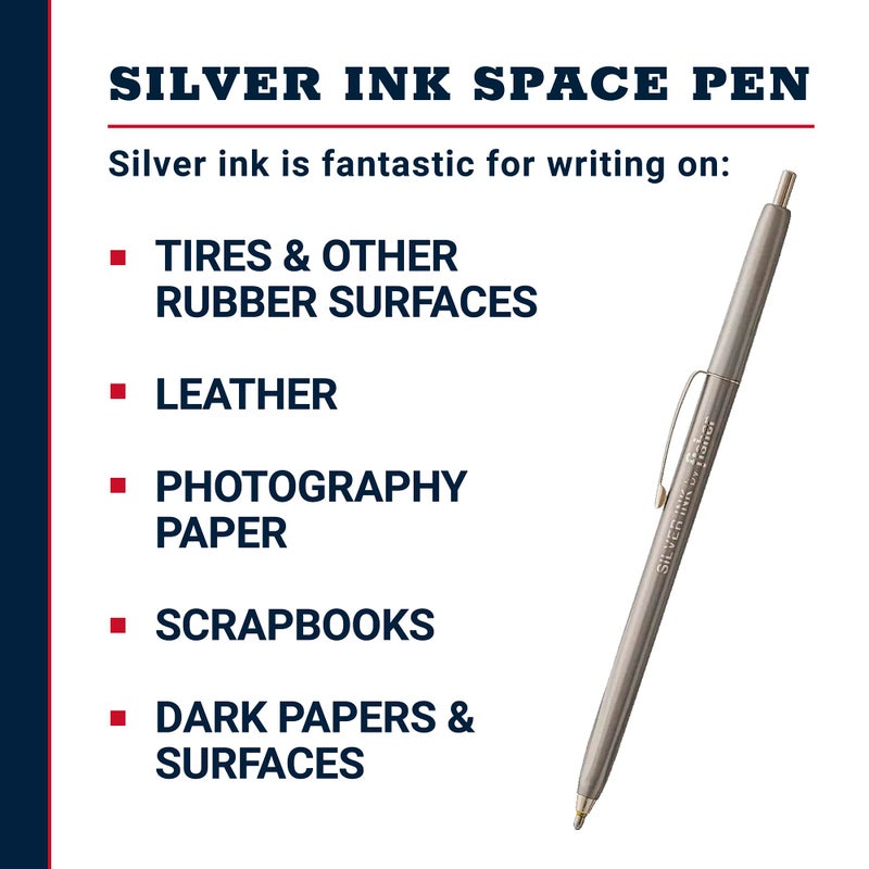 Fisher Space Pen Silver Ink Space Pen, Pressurized Ballpoint Pen, Writes Upside Down and in Extreme Temperatures, Silver Metallic Ink, Bold Point, Made in the USA, 2 Pack - Image 2