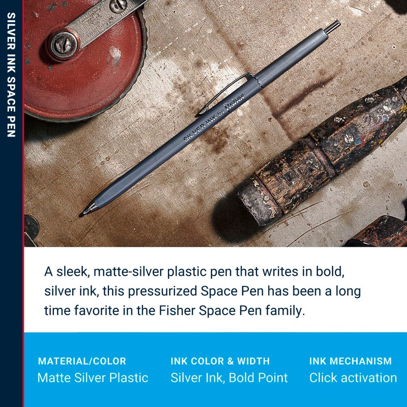 Fisher Space Pen Silver Ink Space Pen, Pressurized Ballpoint Pen, Writes Upside Down and in Extreme Temperatures, Silver Metallic Ink, Bold Point, Made in the USA, 2 Pack - Image 3