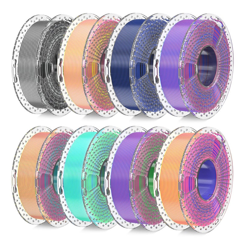 SUNLU 3D Printer Filament Bundle, Silk Filament Multicolor, Individually Vacuum Packed, Dual Color*5, Triple Color *3, 2kg in Total - Image 1