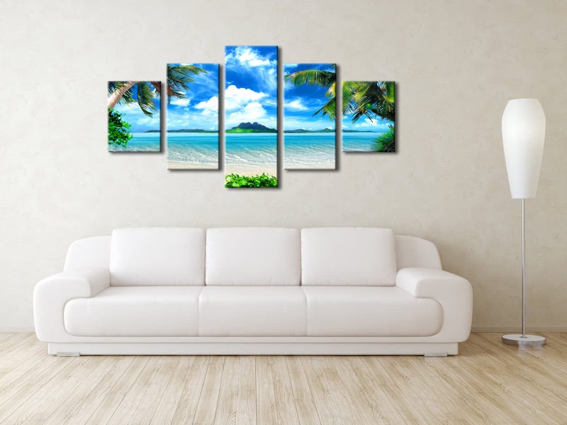 Pyradecor 5 Piece Canvas Prints Wall Art for Living Room Kitchen Home Decorations Large Modern Gallery Wrapped Pretty Landscape Blue Ocean Beach Pictures Paintings Artwork Ready to Hang L - Image 2