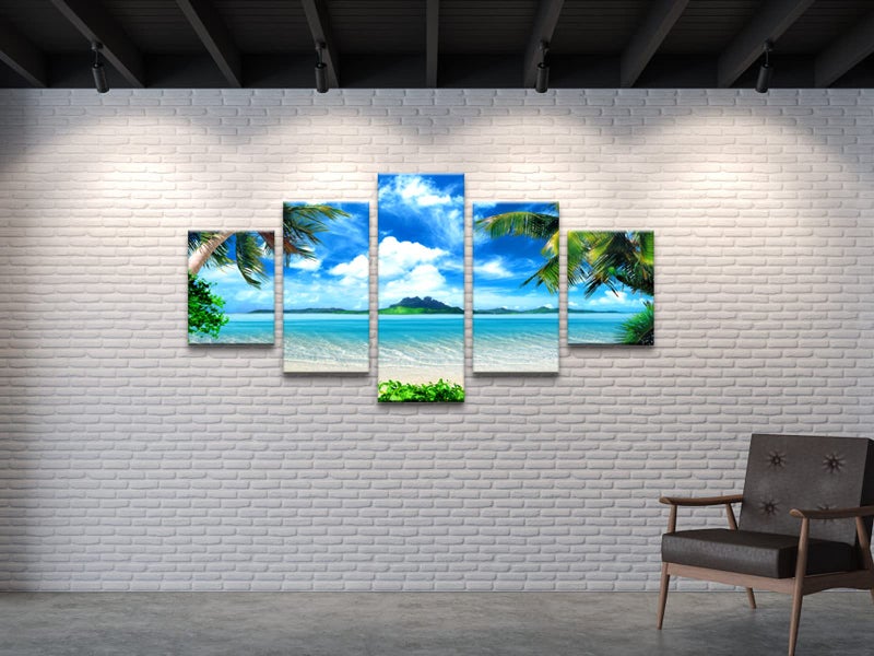 Pyradecor 5 Piece Canvas Prints Wall Art for Living Room Kitchen Home Decorations Large Modern Gallery Wrapped Pretty Landscape Blue Ocean Beach Pictures Paintings Artwork Ready to Hang L - Image 4