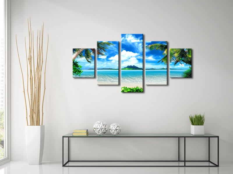 Pyradecor 5 Piece Canvas Prints Wall Art for Living Room Kitchen Home Decorations Large Modern Gallery Wrapped Pretty Landscape Blue Ocean Beach Pictures Paintings Artwork Ready to Hang L - Image 3