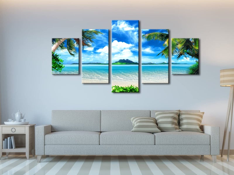 Pyradecor 5 Piece Canvas Prints Wall Art for Living Room Kitchen Home Decorations Large Modern Gallery Wrapped Pretty Landscape Blue Ocean Beach Pictures Paintings Artwork Ready to Hang L - Image 5