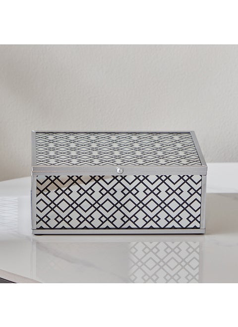 Carla Glass Nickle Finish Screen Print Trinket Box 20 x 8.5 x 15 cm