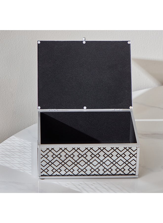 Home Box - Carla Glass Nickle Finish Screen Print Trinket Box 20 x 8.5 x 15 cm - Image 1