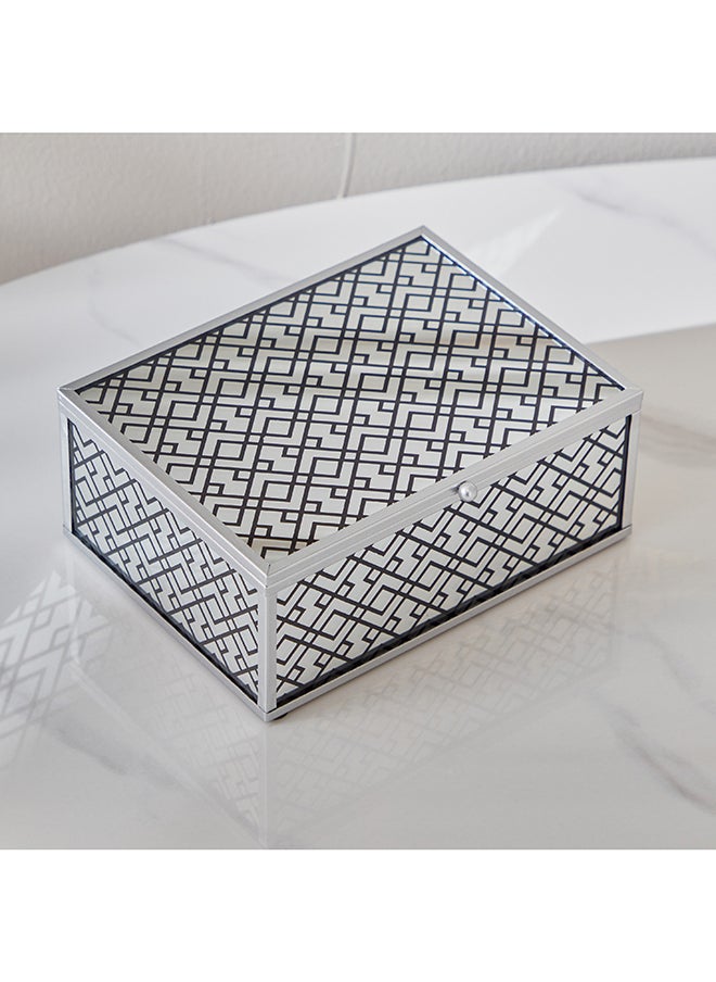 Home Box - Carla Glass Nickle Finish Screen Print Trinket Box 20 x 8.5 x 15 cm - Image 1