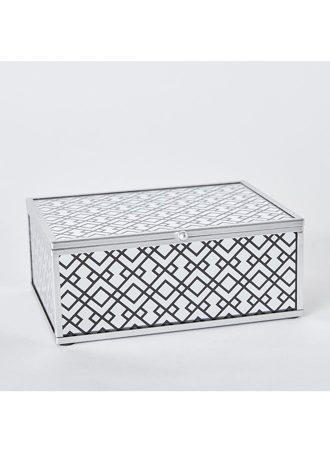 Home Box - Carla Glass Nickle Finish Screen Print Trinket Box 20 x 8.5 x 15 cm - Image 1