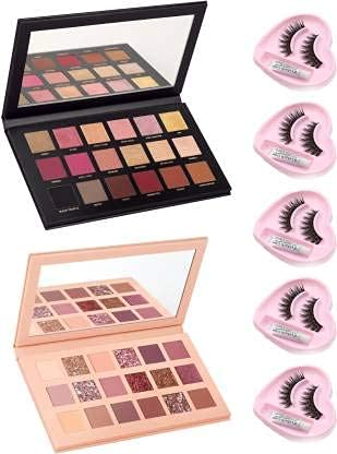 DBZ DBZ Natural False Eyelashes with Glue Pack of 5 Pairs with 18 Colors Multi Shades ROSE GOLDREMASTERED NUDE EDITION Eye shadow Palette Combo 7 Items in the set - Image 1