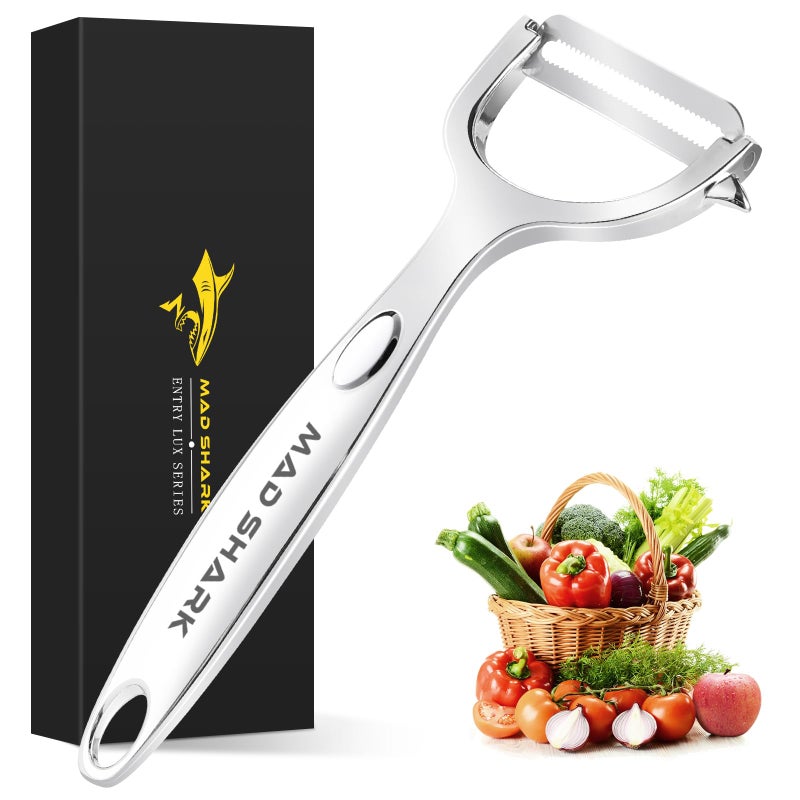 MAD SHARK Ultra Sharp Vegetable Peelers for Kitchen 10 Years No Rust Stainless Steel Serrated Potato Peeler Easy to Use Y Peeler with Durable Non-Slip Ergonomic Grips for Carrots, Fruits, Veggie - Image 1