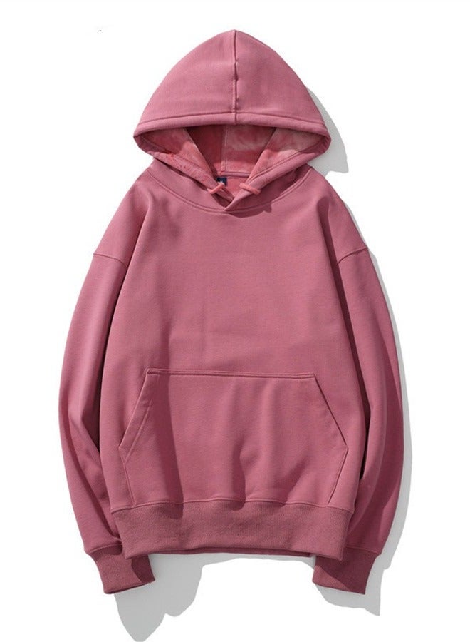 Loquat Add Fleece Solid Color Hoodie Men's Hoodie Silver Fox Fleece Overalls Nave Pink